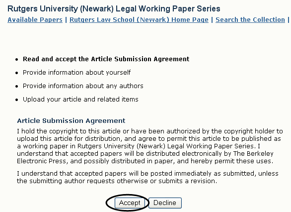 Submit
	  working paper license agreement
